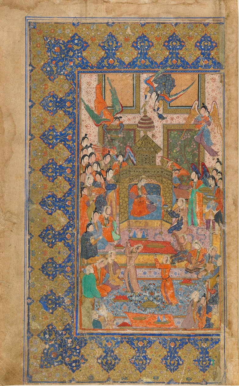 Folio från en oidentifierad text; recto: A Princess Enthroned, Shiraz, Iran, ca 1560 (ogenomskinlig akvarell, bläck och guld på papper) av Persian School
