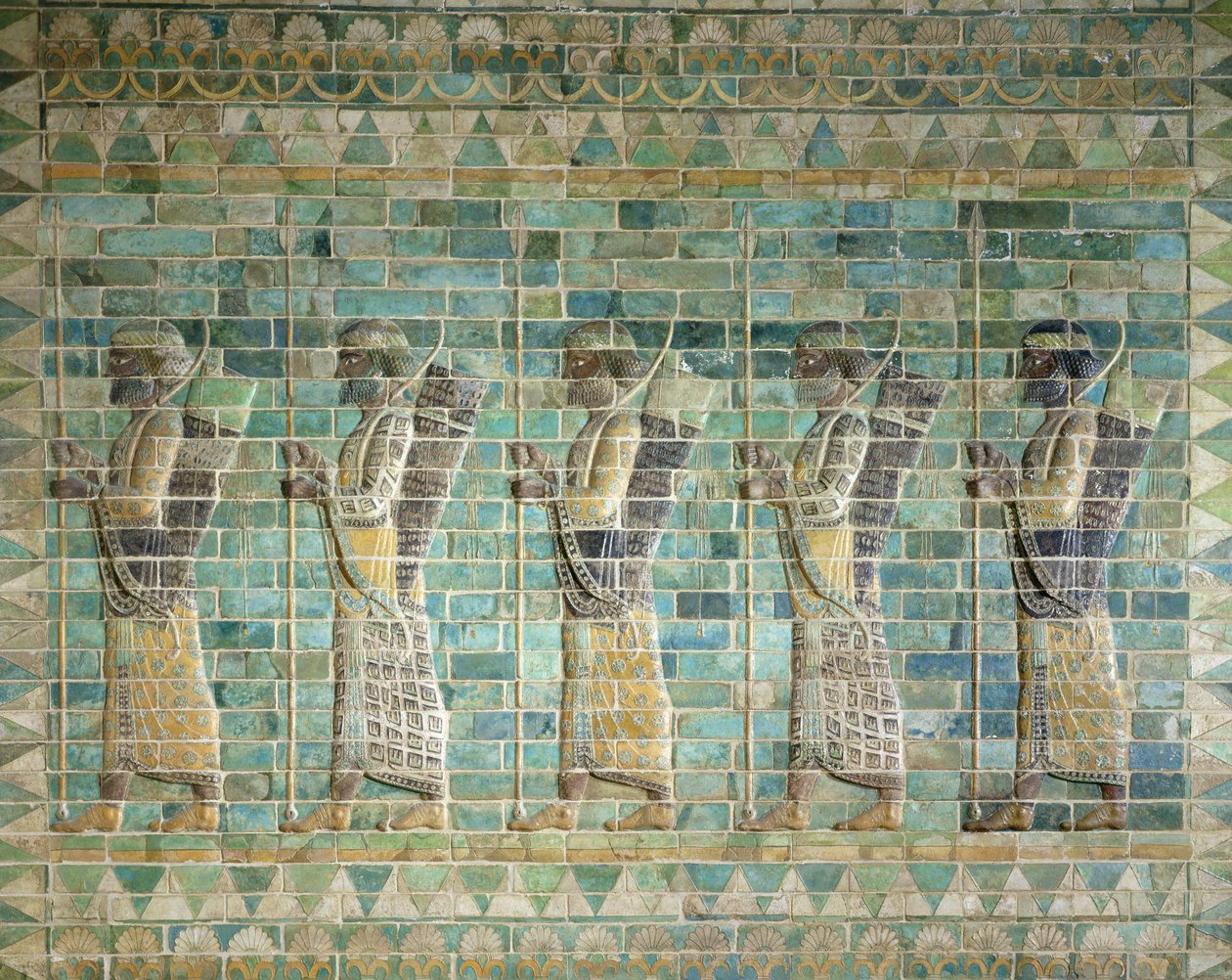 Fris av bågskyttar, från Darius den stores palats (548-486 f.Kr.) i Susa, Iran, Achaemenidperioden, ca 500 f.Kr. (glaserade tegelstenar) av Persian School