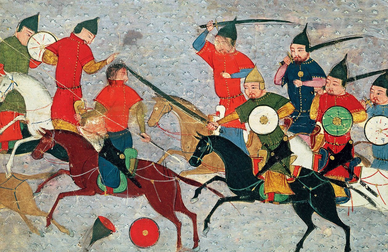 Genghis Khan i strid. Miniatyr från Jami