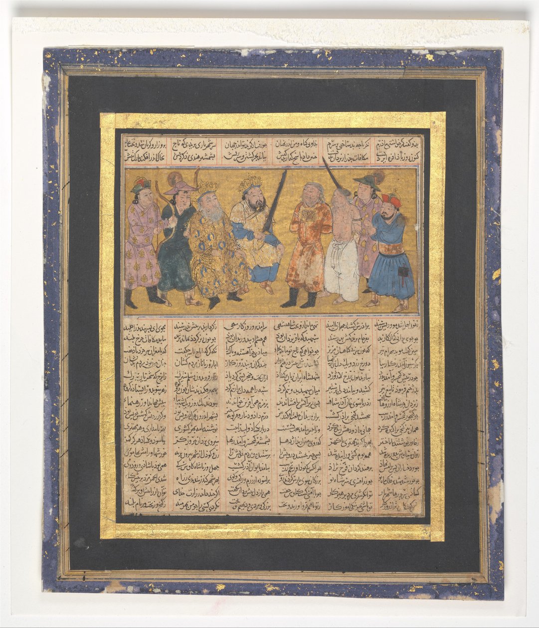 Kai Khusrau Enthroned Holding a Sword, c.1300-30 (bläck, ogenomskinlig akvarell och guld på papper) av Persian School