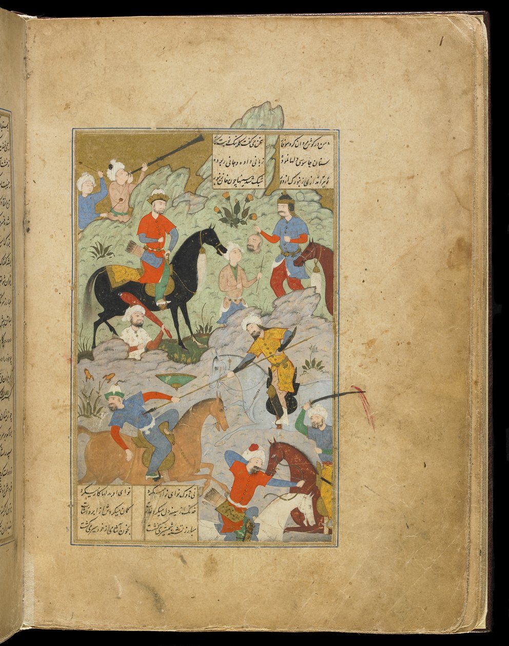 Khusraws seger över Bahram från en Khamsa av Persian School