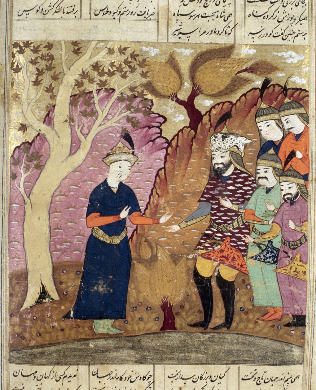 Riddare som hittar den fallna Kawus, illustration från Shahnama (Kungarnas bok) av Abul-Qasim Manur Firdawsi (c.934-c.1020) 1619 av Persian School