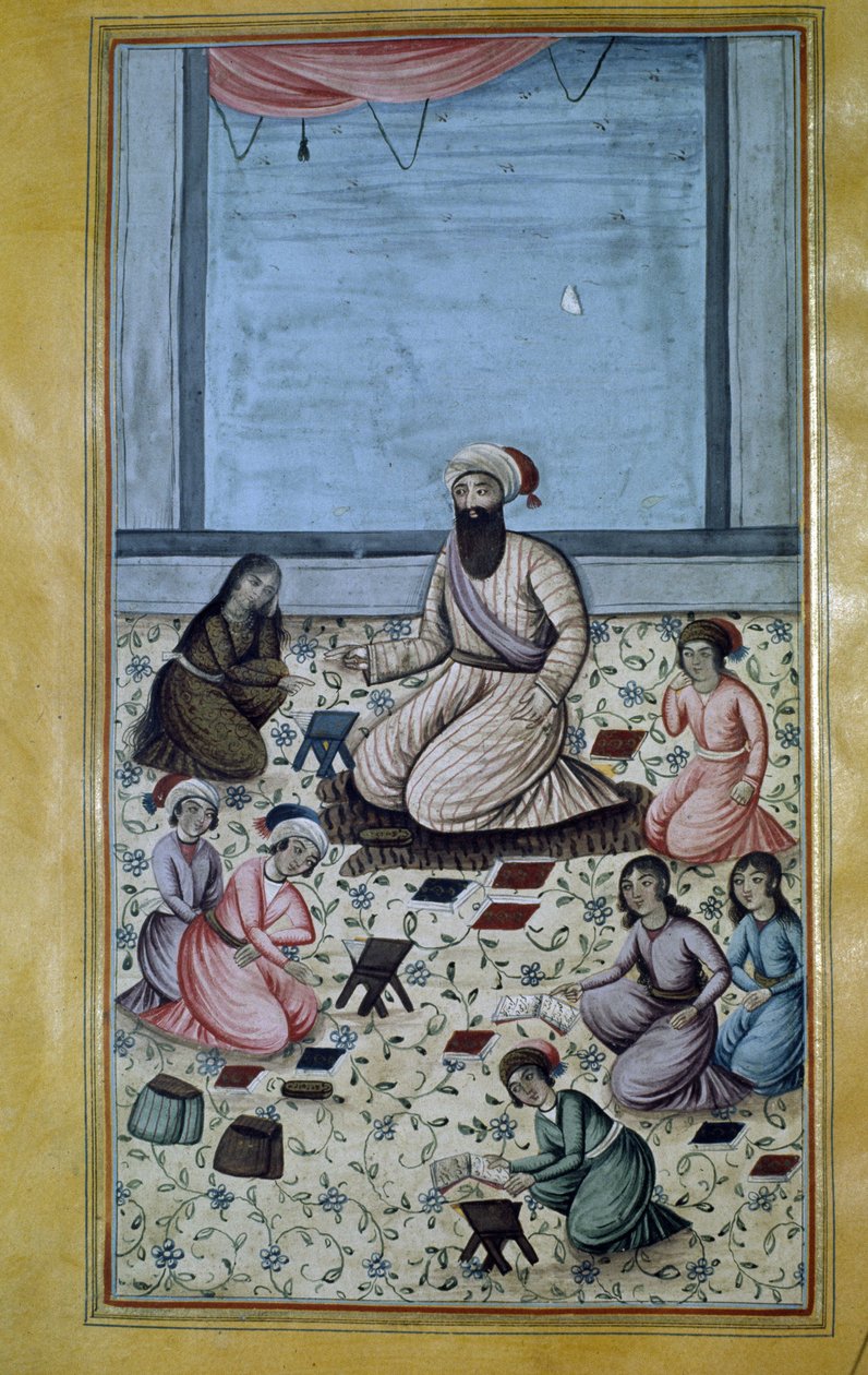 Koranisk grundskola (grundskola) i Persien på 1800-talet. Persisk miniatyr av Persian School