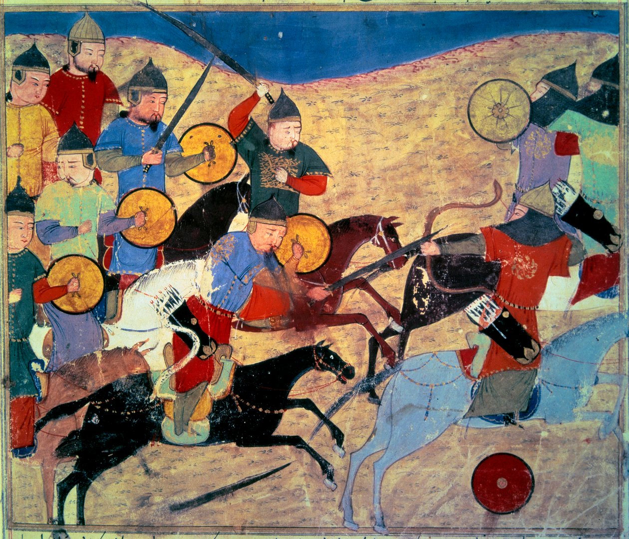Läcka av Noqai (Kara Nogai Khan (Noghai, Noqai, Nokhai, Nogay, sonson till Djingis Khan, död 1299). Mongoliska ryttare. Persiskt manuskript målat "Summa av berättelser (Djame al-tavarikh) (Djame al-tavarikh)" ” (Folio 155v), skriven av Rachid al-Din Fazl av Persian School