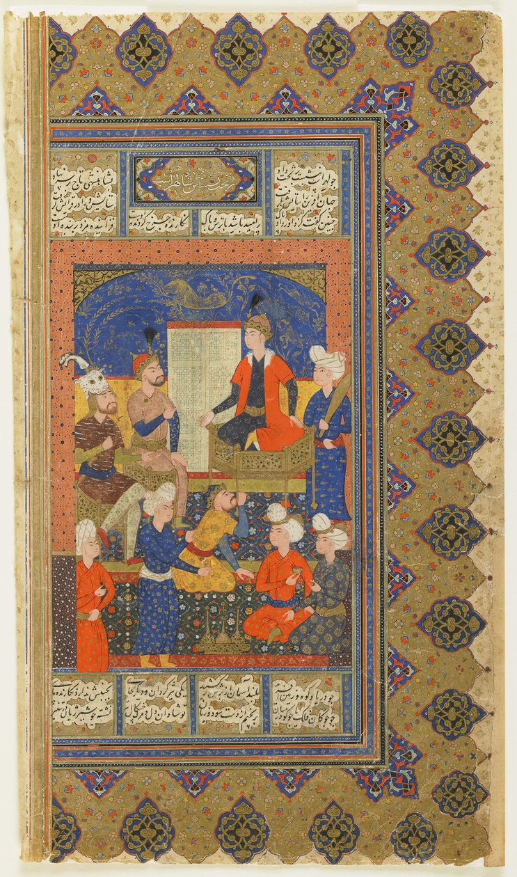 Luhrasp tronade från en Shahnama (Kungarnas bok) av Firdawsi, ca 1590-1600 (bläck, ogenomskinlig akvarell och guld på papper) av Persian School