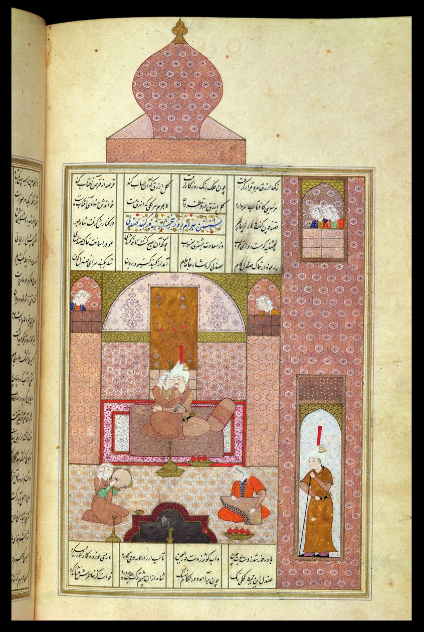 Ms D-212 fol.221b Bahram (420-28) besöker prinsessan av Rom, illustration till 