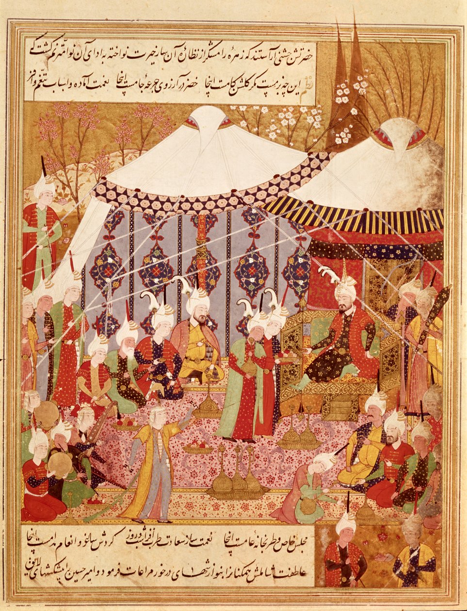 Or.1359 fol. 35 v. Sultan Bayazid tillfångatagen av Timur, 1402 från Zafarnama 1533 (bläck på veläng) av Persian School
