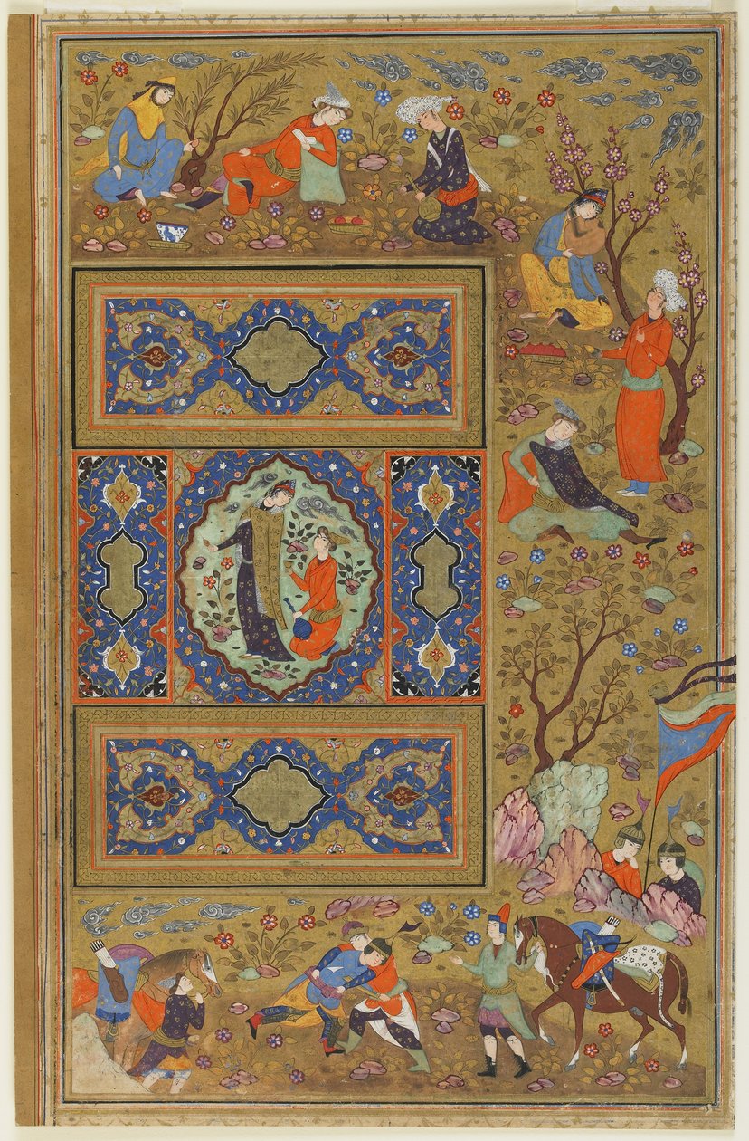 Par älskare, ca 1590-1610 (bläck, ogenomskinlig akvarell och guld på papper) av Persian School