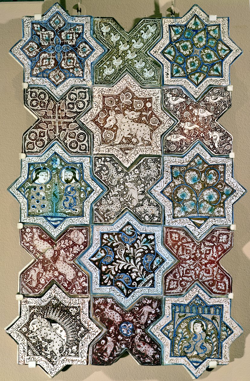 Panel av kakelplattor, Kashan, centrala Iran, ca 1250-1300 (fritjära) av Persian School