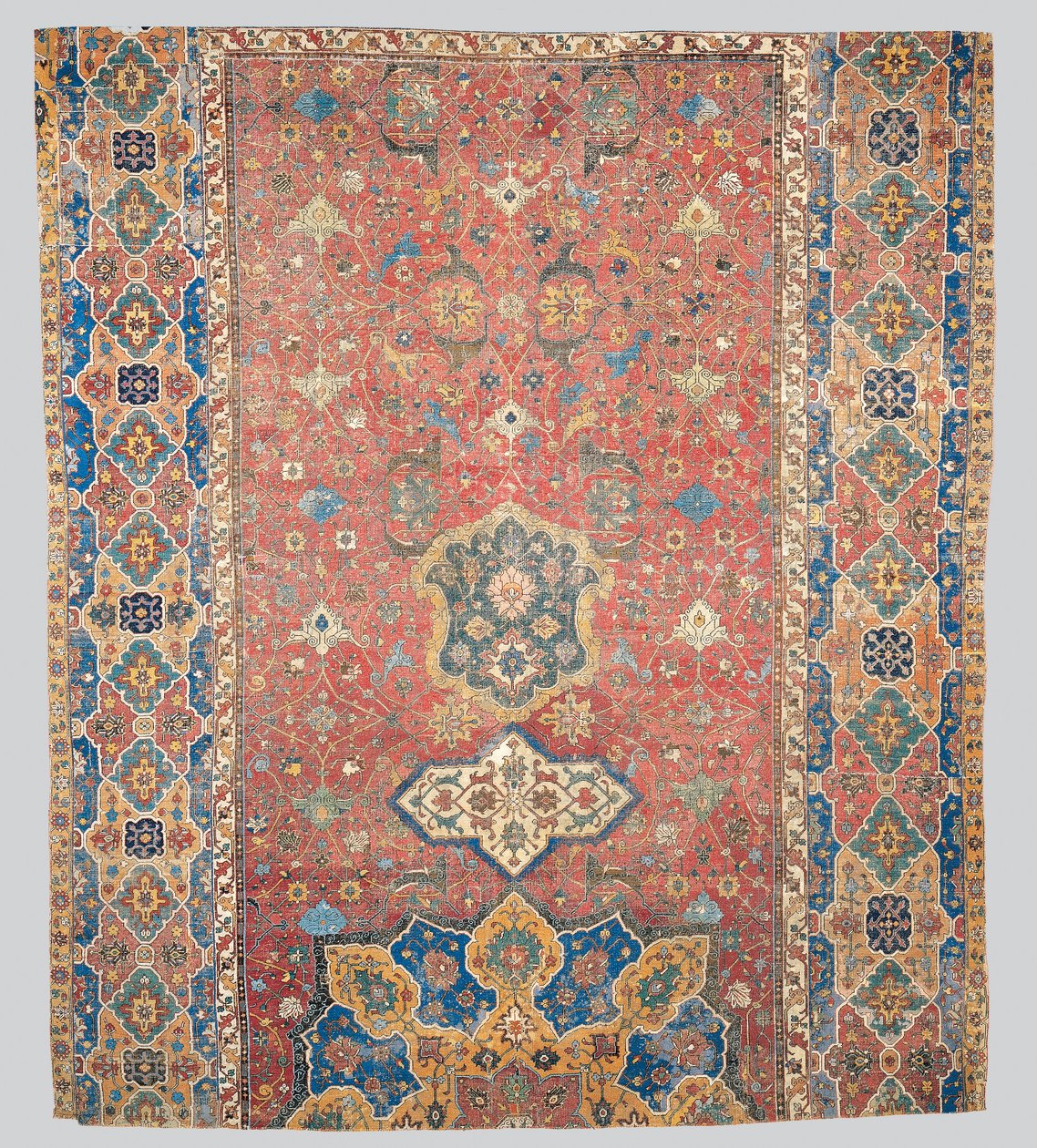 Partiell Tabriz-medaljongmatta, nordvästra Persien, tidigt 1500-tal av Persian School