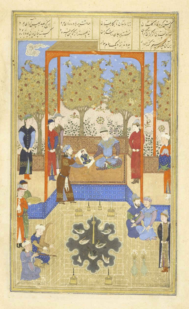 Persiska 239 fol.30b Porträtt av spädbarnet Rustam visat för Sām, illustration från 