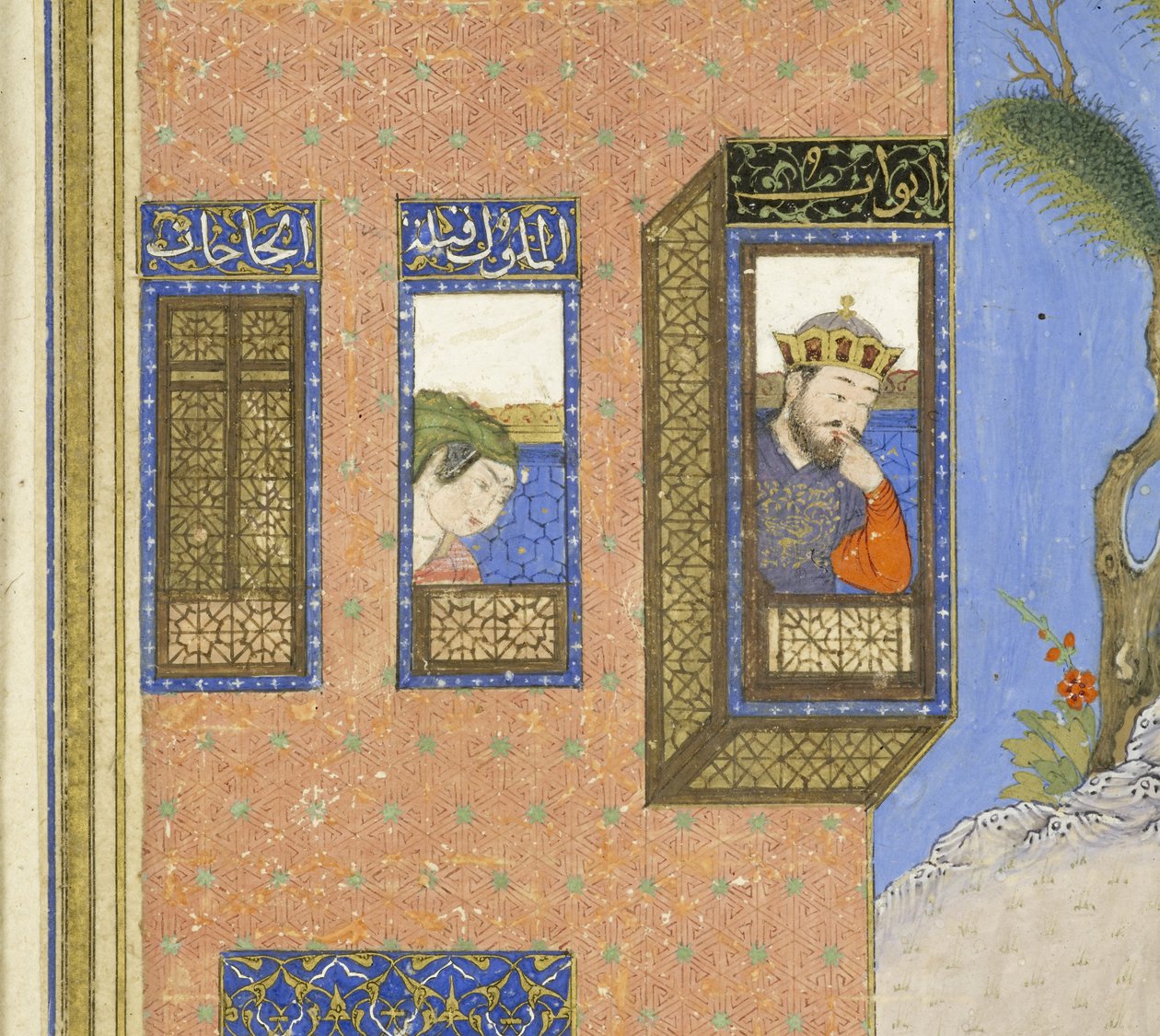 Persiska 239 fol.76a Detalj: Eldprövning av Siy?vush, illustration från Shahnama (Kungarnas bok), av Abul-Qasim Mansur Firdawsi (c.934-c.1020), 1444 av Persian School
