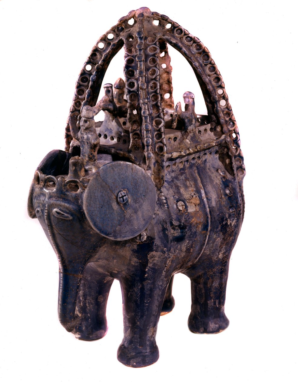 Persisk konst: rhyton eller rhyton eller rhyton i blå fajans från regionen Gorgan i Iran. 1200-talet. Teheran, arkeologiskt museum av Persian School