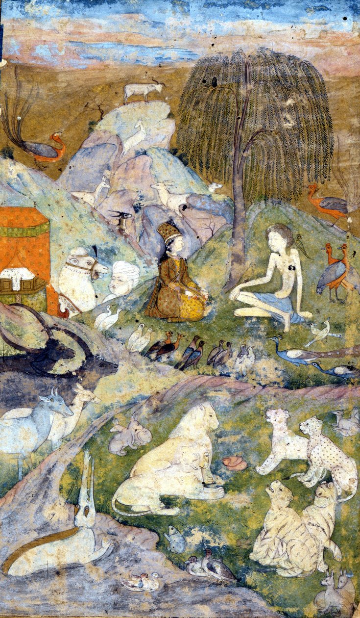 Persisk miniatyr från 1600-talet som representerar världens skapelse: Man och kvinna är representerade nära livets träd, såväl som alla djur. Zoroastrianism: Zarathustras religion (Zarathushtra, Zarathushtra, Zarathustra eller Zoroastra) av Persian School
