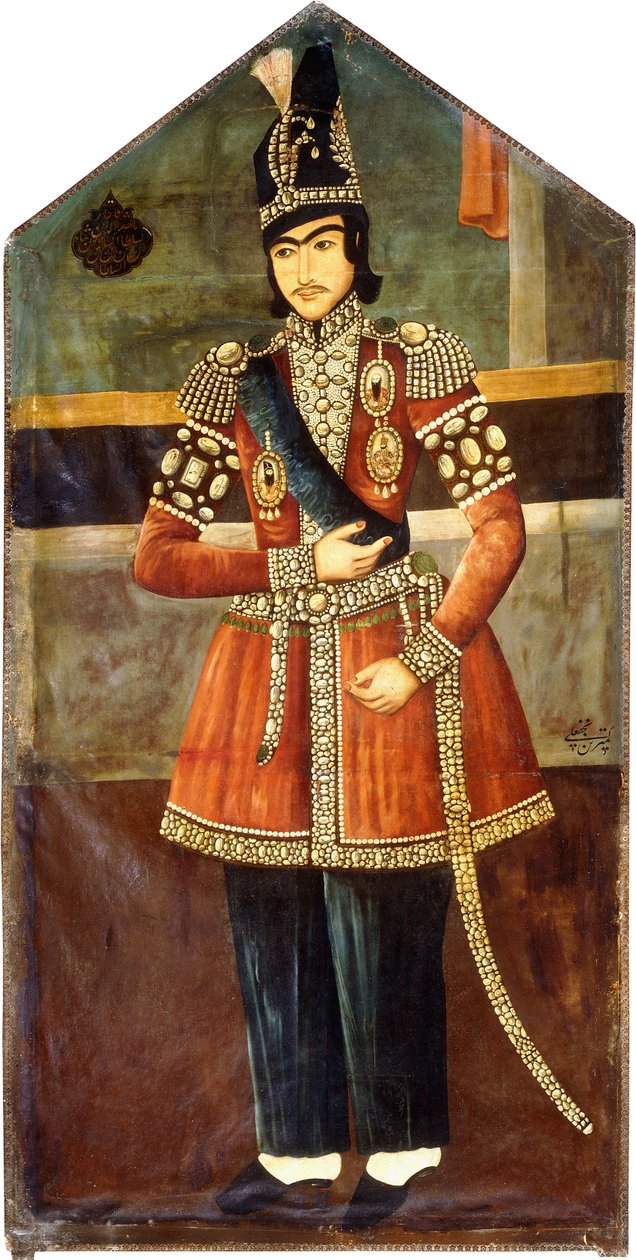 Porträtt av Nasr-al-Din Shah, ca 1850 av Persian School