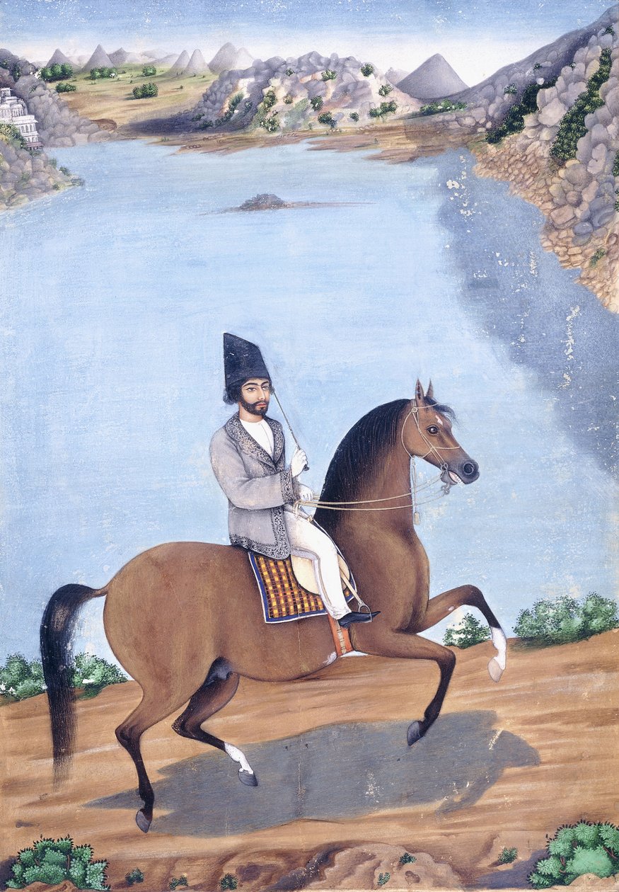 Porträtt av en ung man till häst, ca 1840 av Persian School
