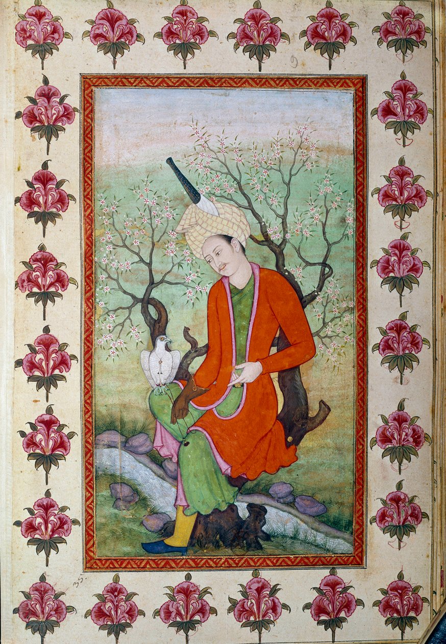 Prinsen vilar under jakt med en hök. Persisk miniatyr av Persian School