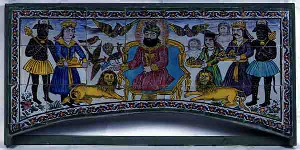 Qajar Cuerda Seca Panel, Shiraz (glaserat lergods) av Persian School