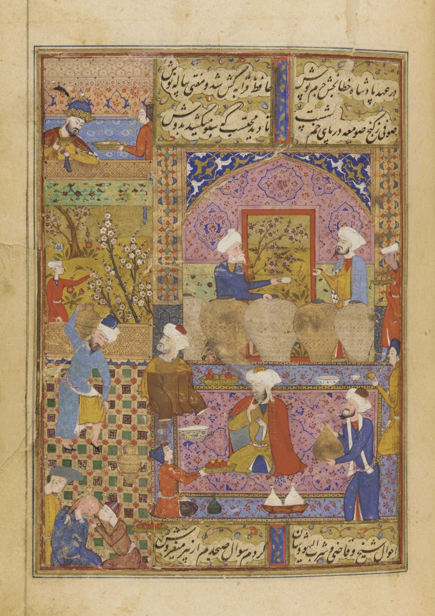 Scen i en krog från en Divan av Hafiz, ca 1552-53 av Persian School