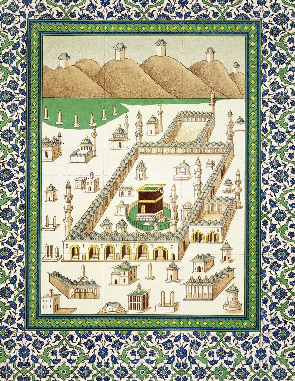 Schematisk vy av Mecka, som visar Quabah, från en bok om persisk keramik (tryck) av Persian School