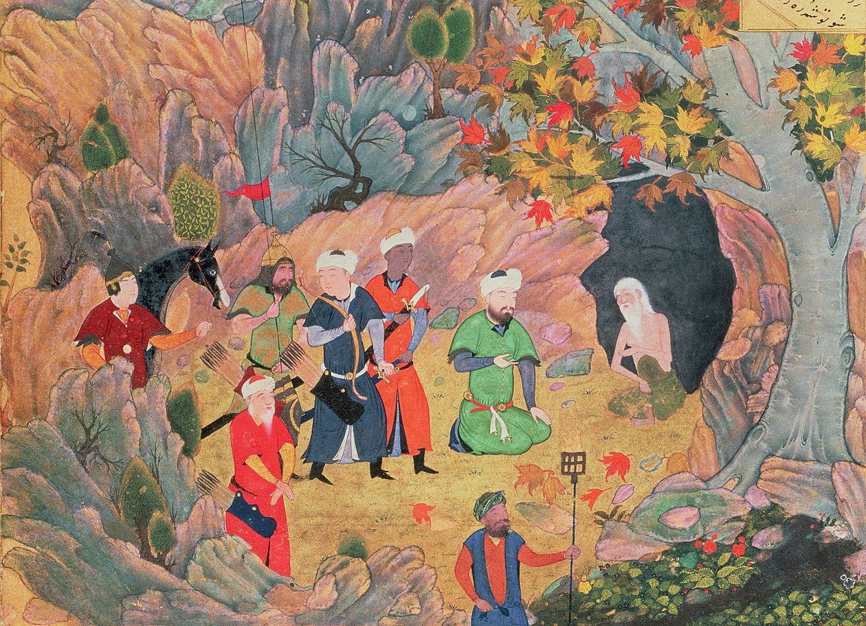 Sultan Iskandar besöker en eremit från "Khamsa" i Nizami, Herat av Persian School