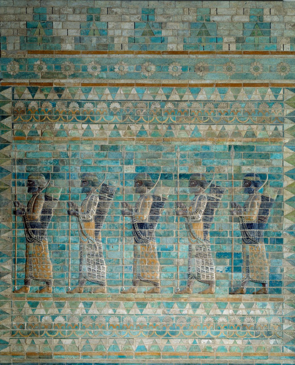 Bågskyttarnas fris, från Darius I:s kung av Persiens palats i Susa (600-talet f.Kr.). Mailad tegelreliefbotten. 510 f.Kr. Paris, Louvren. av Persian School