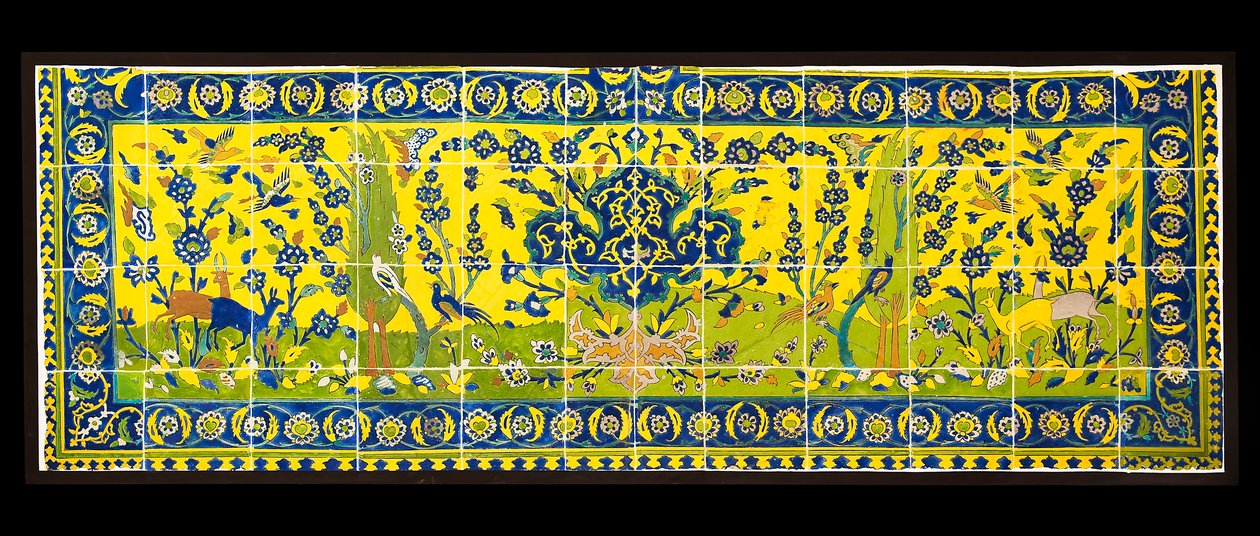 Kakel som föreställer en naturlig scen, från Isfahan, Iran, troligen ca 1600-talet (lergods med polykrom under glasyr) av Persian School