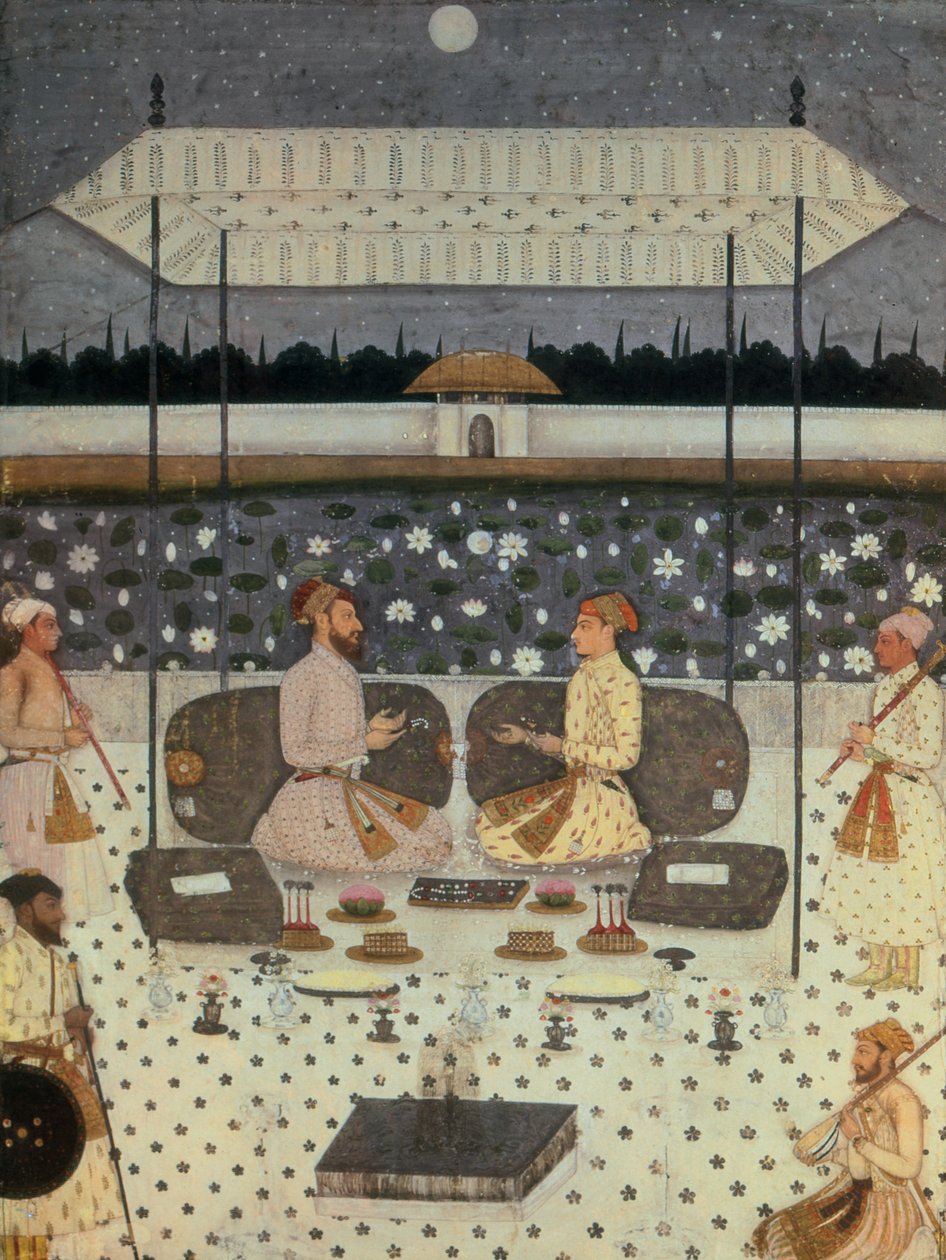 Två moghulprinsar som samtalar på natten, c.1480-90 av Persian School