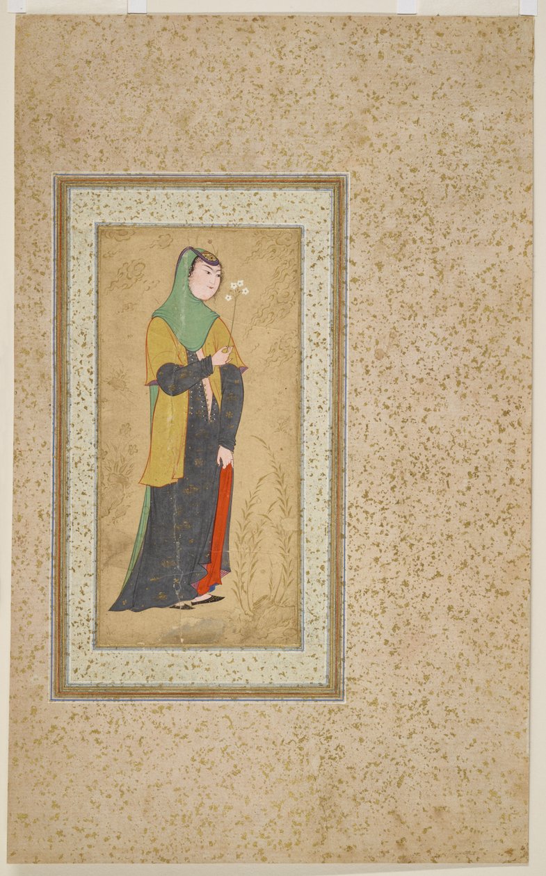 Kvinna med en spray av blommor, c.1595 av Persian School