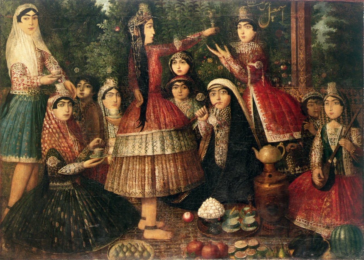 Kvinnor och barn i en trädgård, 1800-talet av Persian School