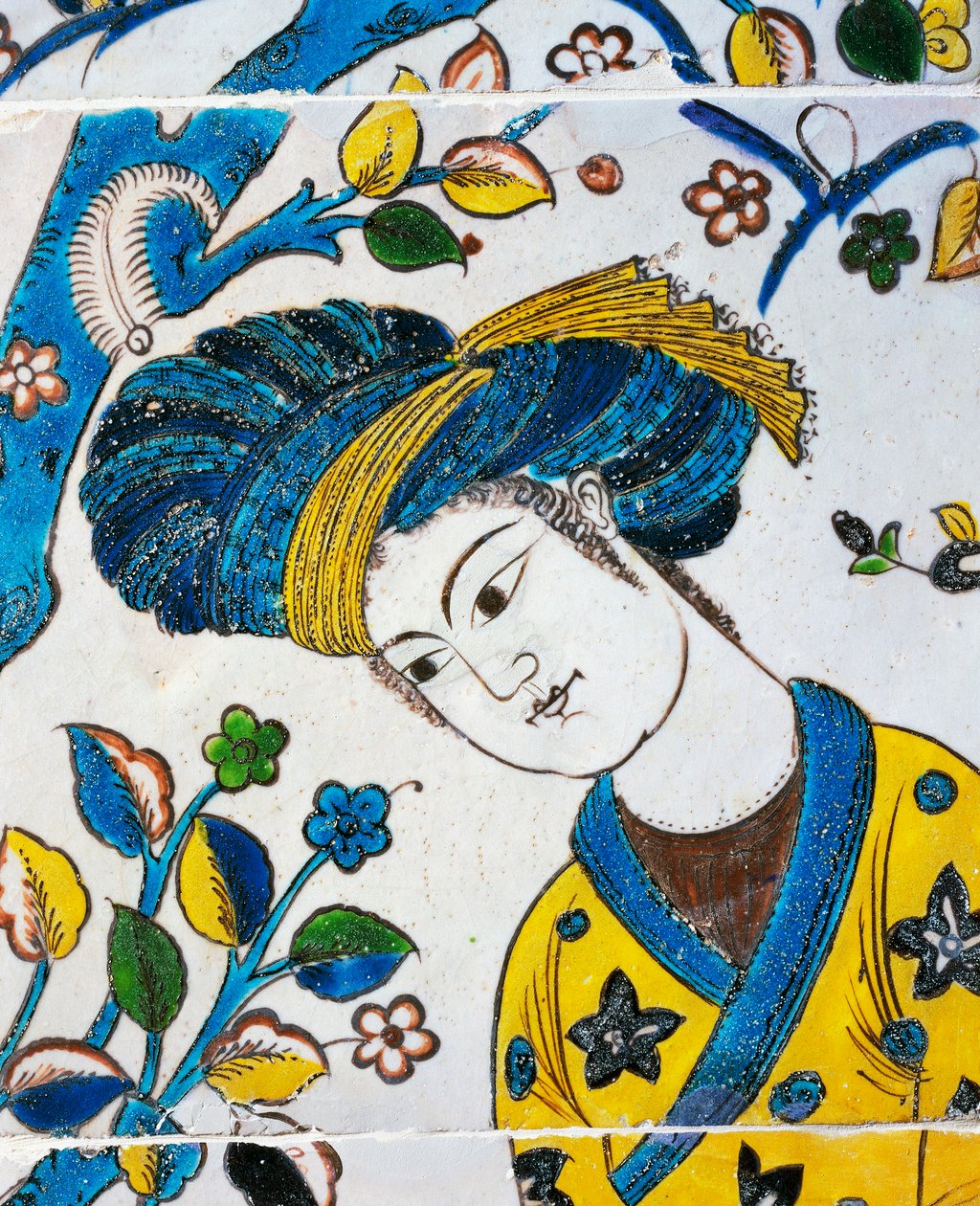 Ung mand med turban, spil i haven, detalje fra keramiske fliser fra Chehel Sotoun, Isfahan, persiske civilisationssverige av Persian School