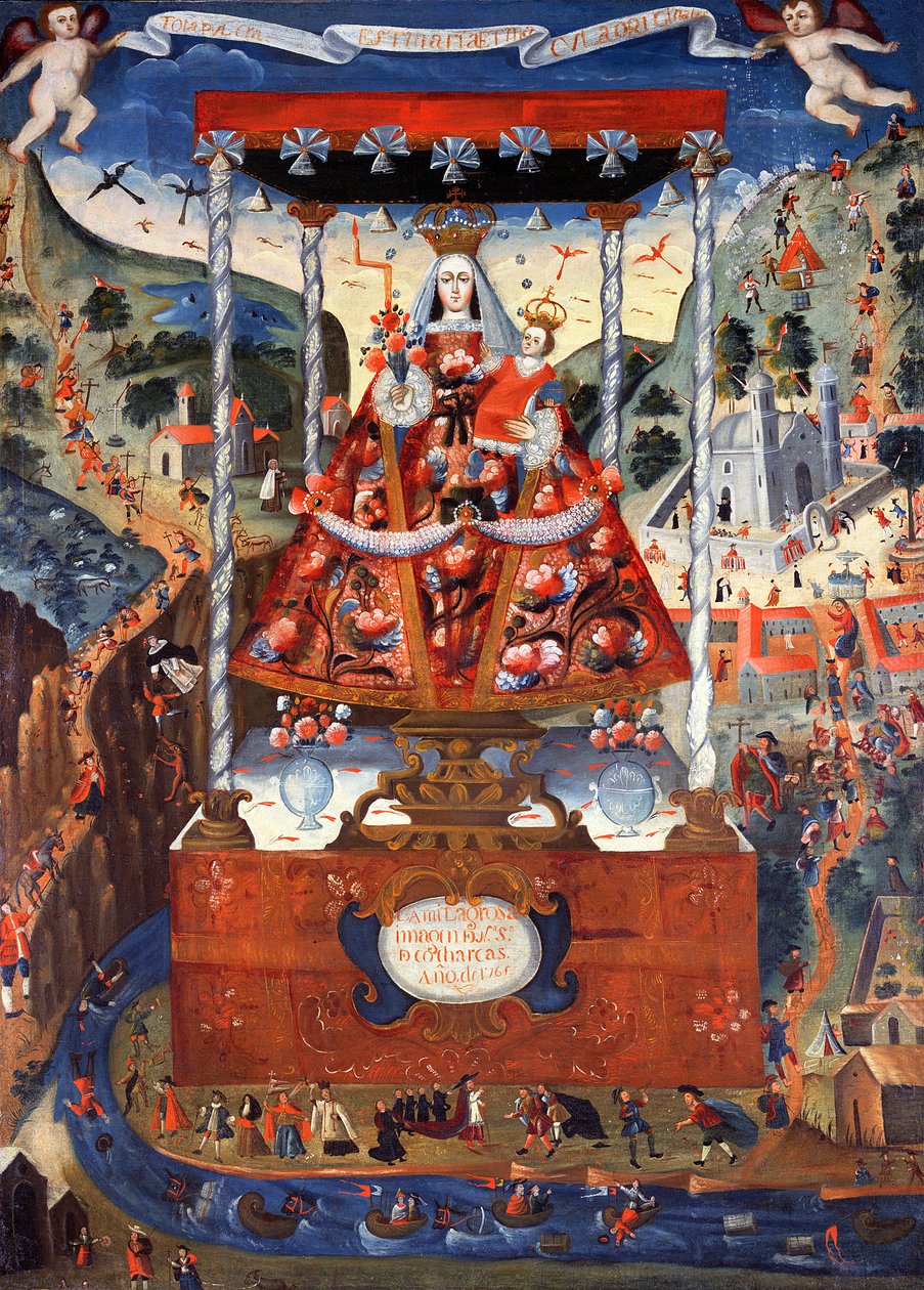 Our Lady of Cocharcas under en Baldacchino, 1765 av Peruvian School