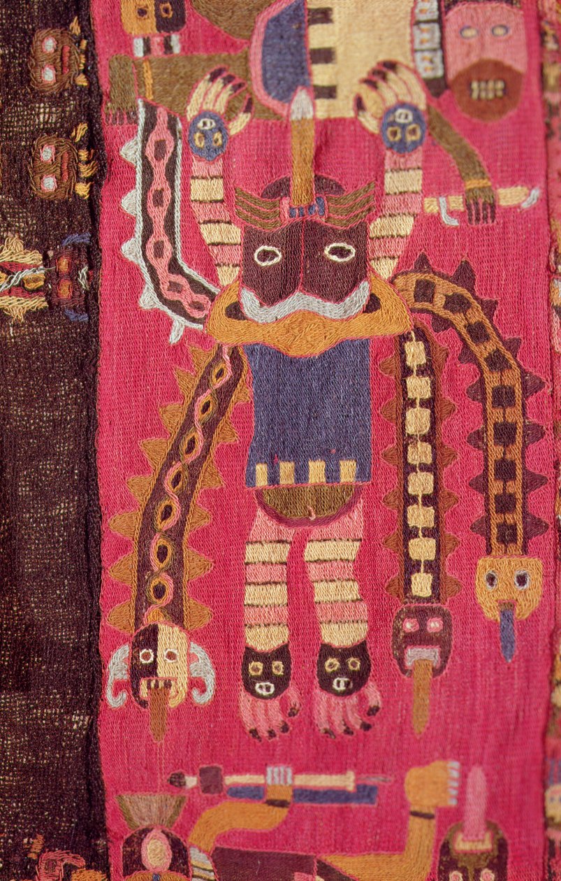 Ullfigur av en gud, Paracas Culture (textil) av Peruvian School