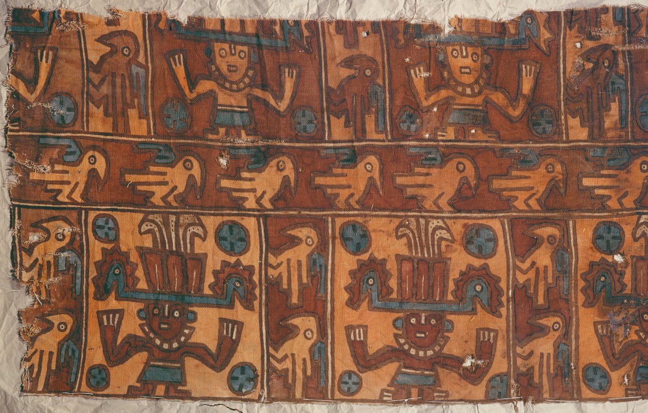 Tyg med gudar och fåglar, Tiahuanaco Culture (textil) av Peruvian School