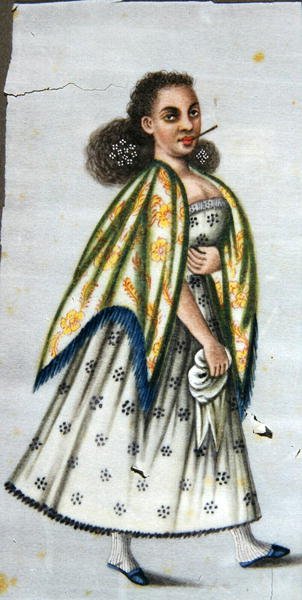 Dam med cheroot, ca 1820 (akvarell på papper) av Peruvian School