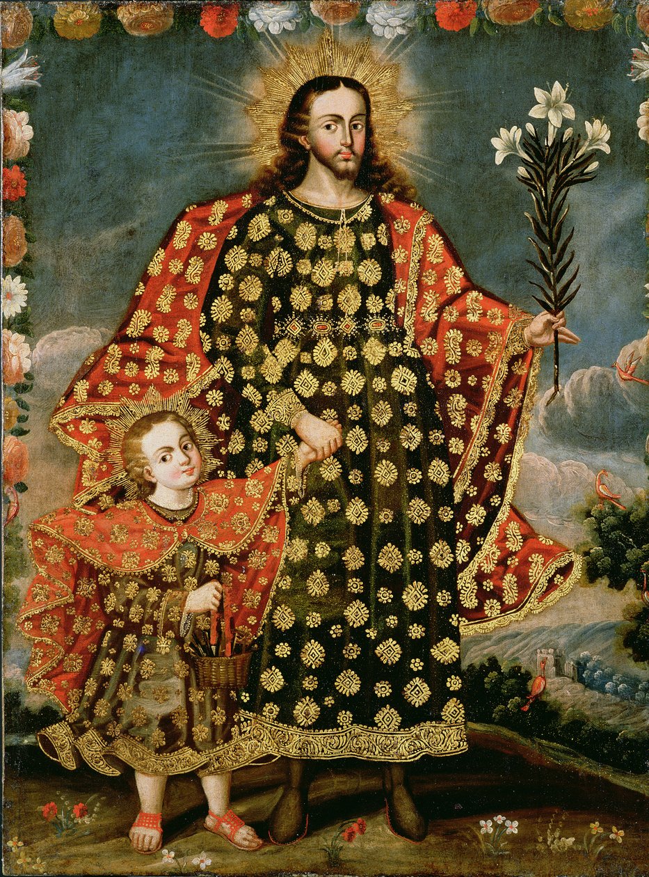 St. Joseph and the Christ Child, sent 1600-tal - tidigt 1700-tal av Peruvian School