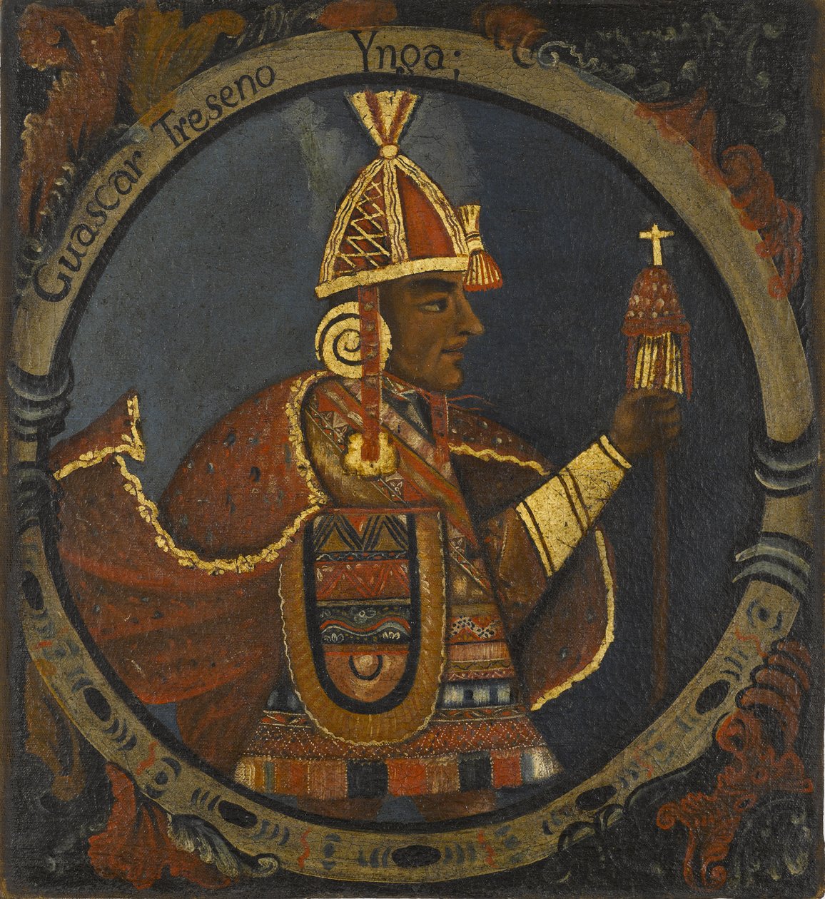 Tupac Cusi Hualpa (Huascar) 13:e Inka-kungen, mitten av 1700-talet av Peruvian School