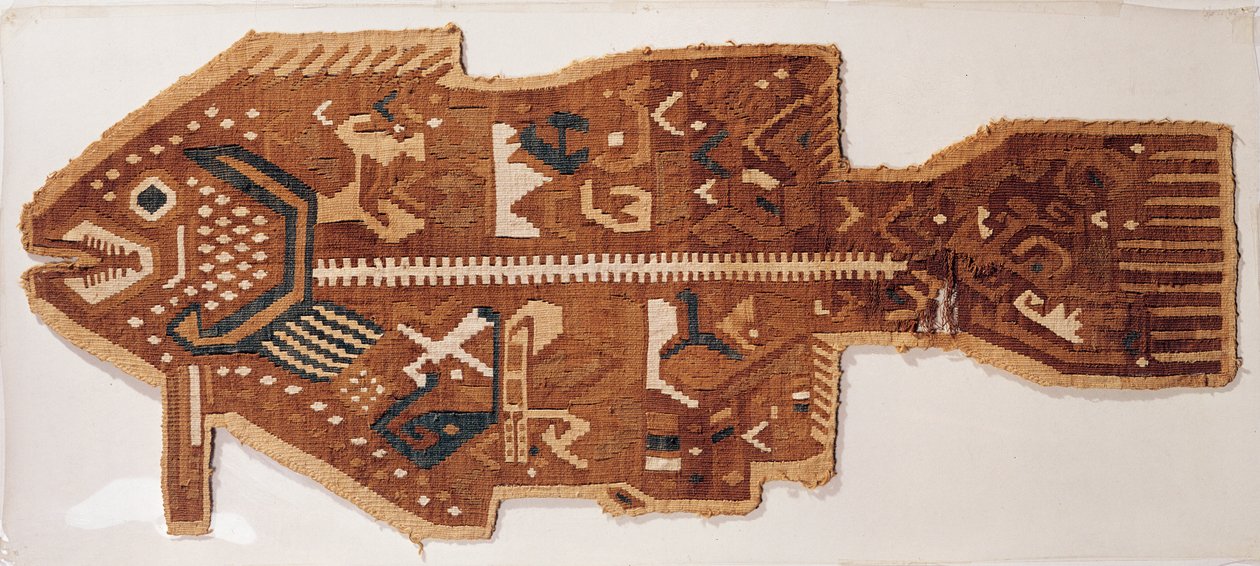 Ullslitsväv av en fisk (textil) av Peruvian School