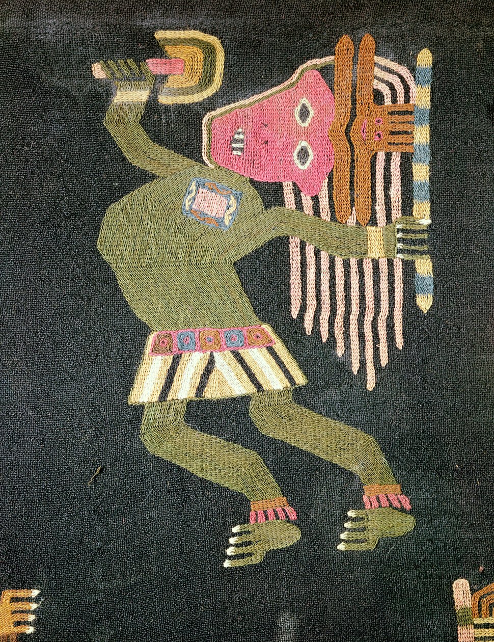 Dansare i vävd ull med batong, Paracas stam (textil) (se även 231825) av Peruvian School