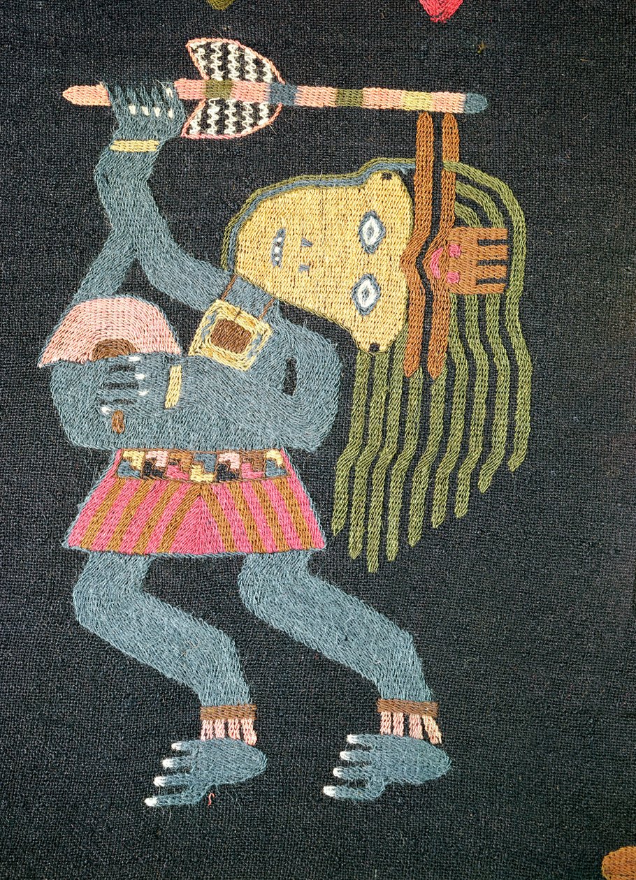 Dansare i vävd ull med batong, Paracas stam (textil) (se även 231826) av Peruvian School