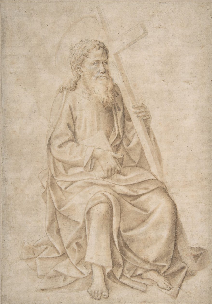 Sankt Filip sitter, håller en bok och ett kors, 1422-57. av Pesello Peselli