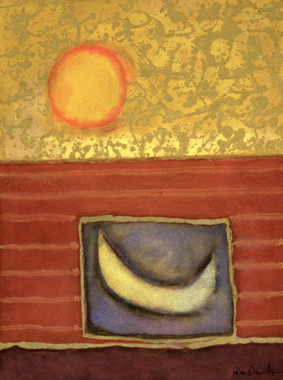 Solen går upp medan månen sover, 1990 (blandade media på papper) av Peter Davidson