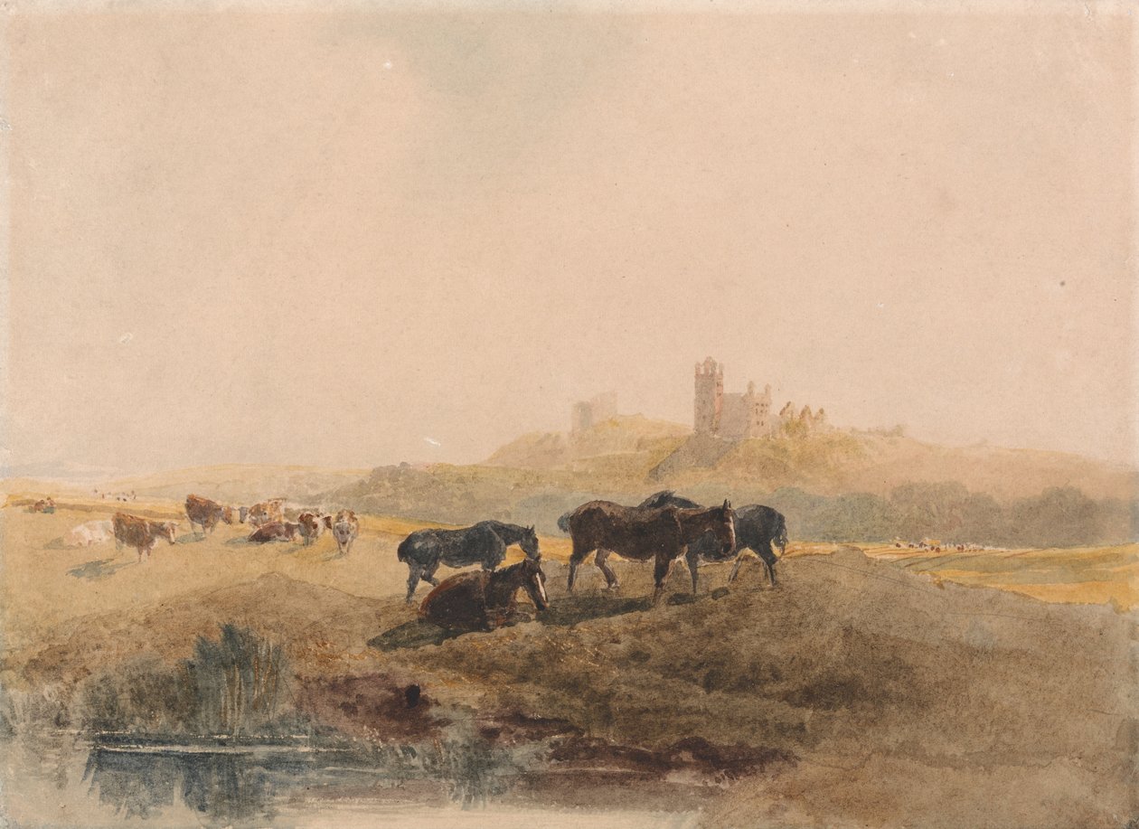 Horses Resting in a Meadow near Bolsover Castle av Peter de Wint