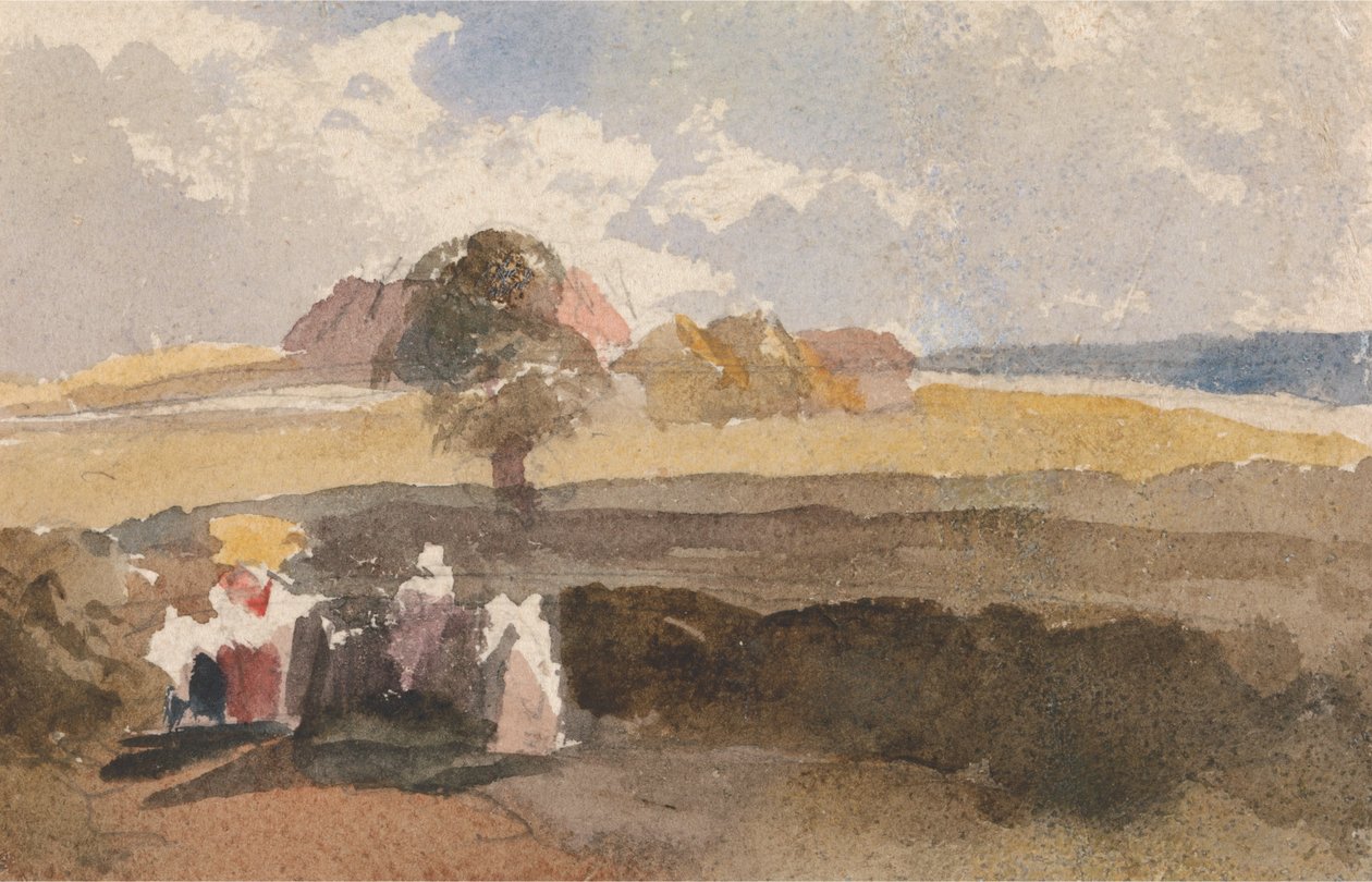 Landscape Sketch with Figures in Foreground av Peter de Wint