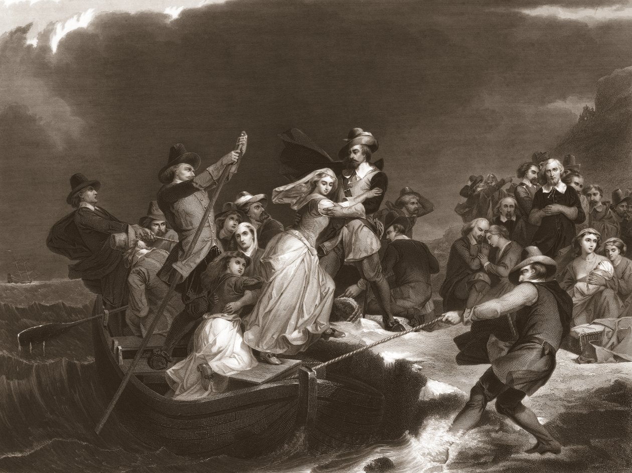 Pilgrimer som landar vid Plymouth Rock 1620, pub.1869 av Peter Frederick Rothermel