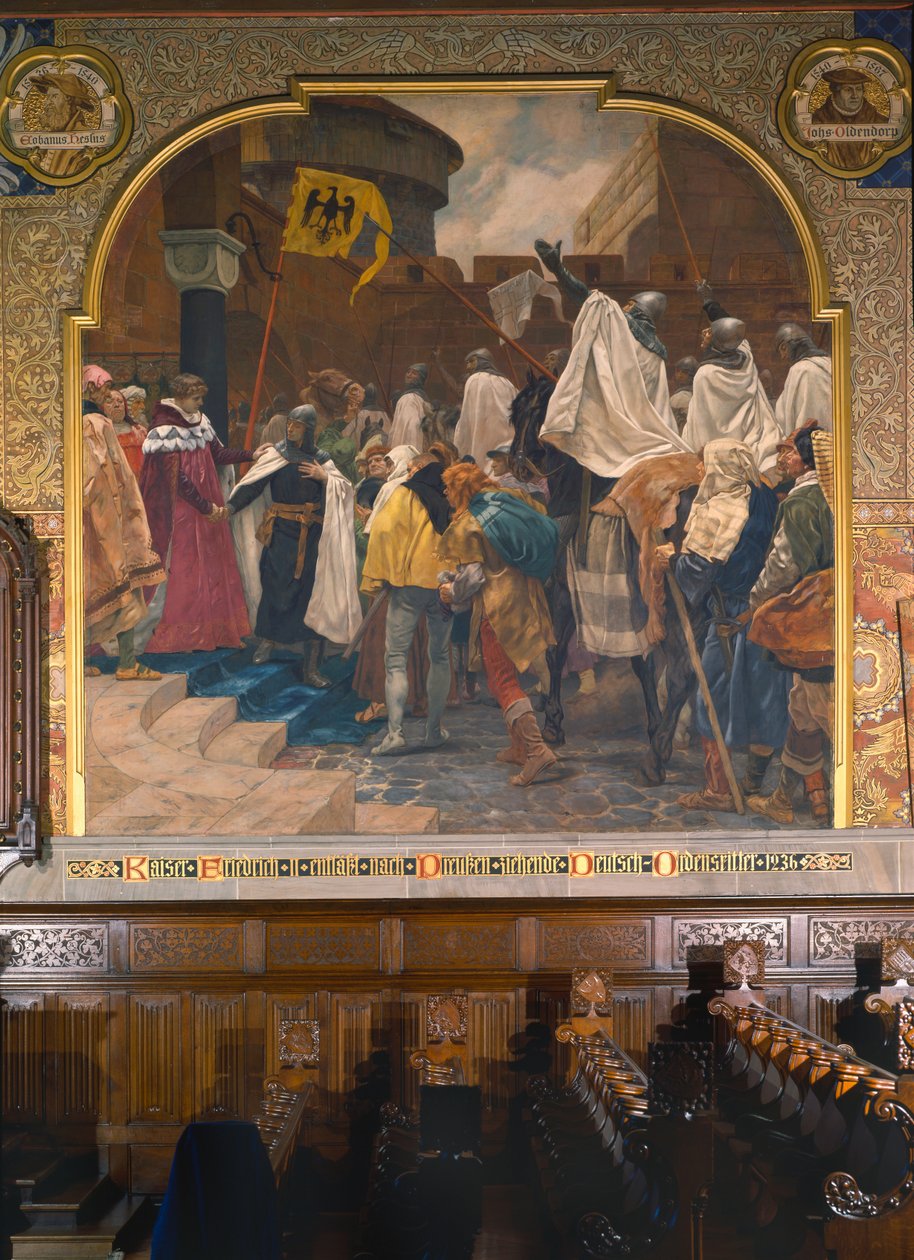 Kejsar Fredrik II tillät de germanska riddarna att invadera Preussen 1236, 1903 av Peter Johann Theodor Janssen