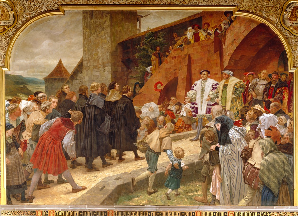 Filip den Storsint välkomnade reformatorerna till en religiös debatt 1529, 1903 av Peter Johann Theodor Janssen