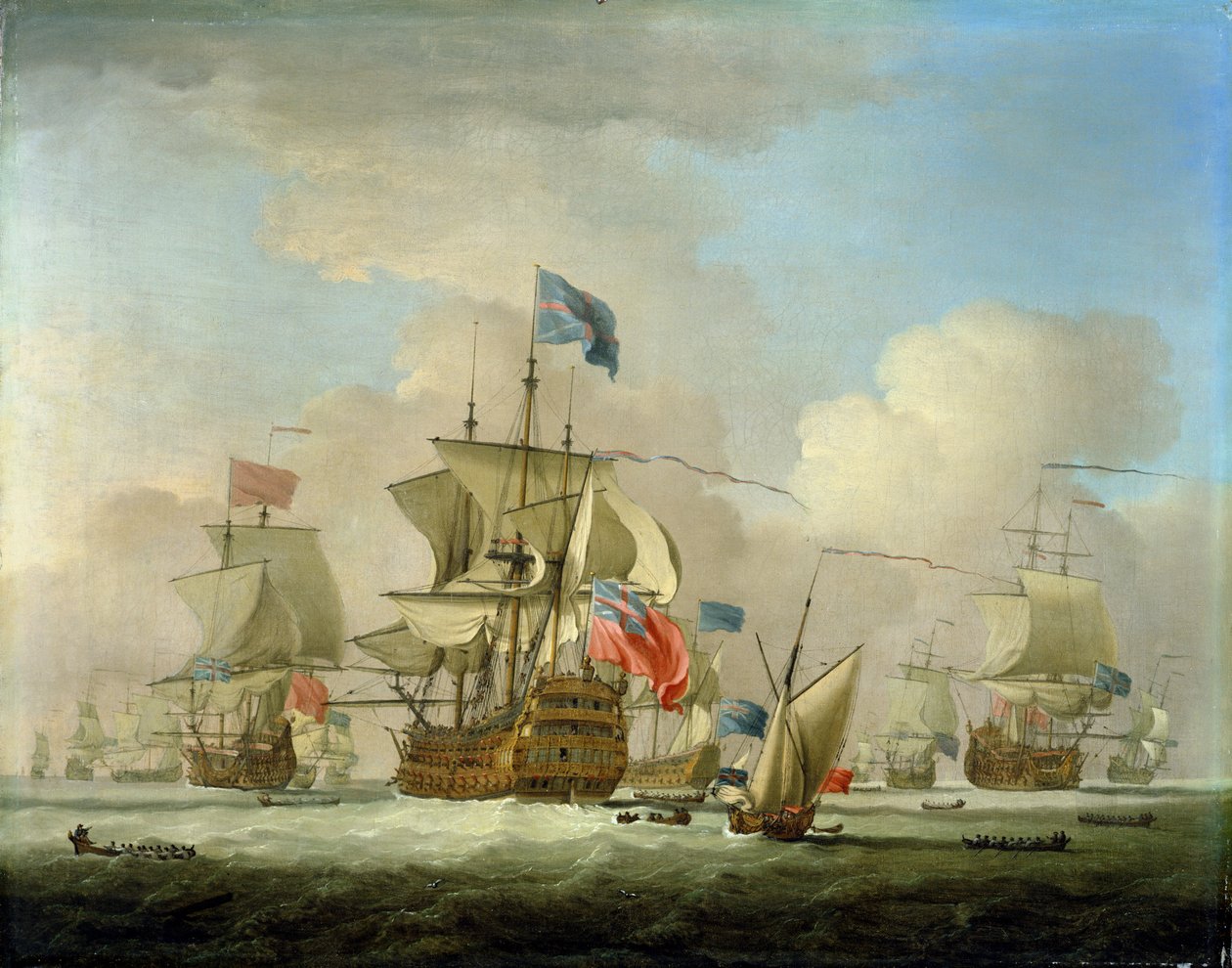 Brittiska krigsmän och en slup, c.1720-30 av Peter Monamy
