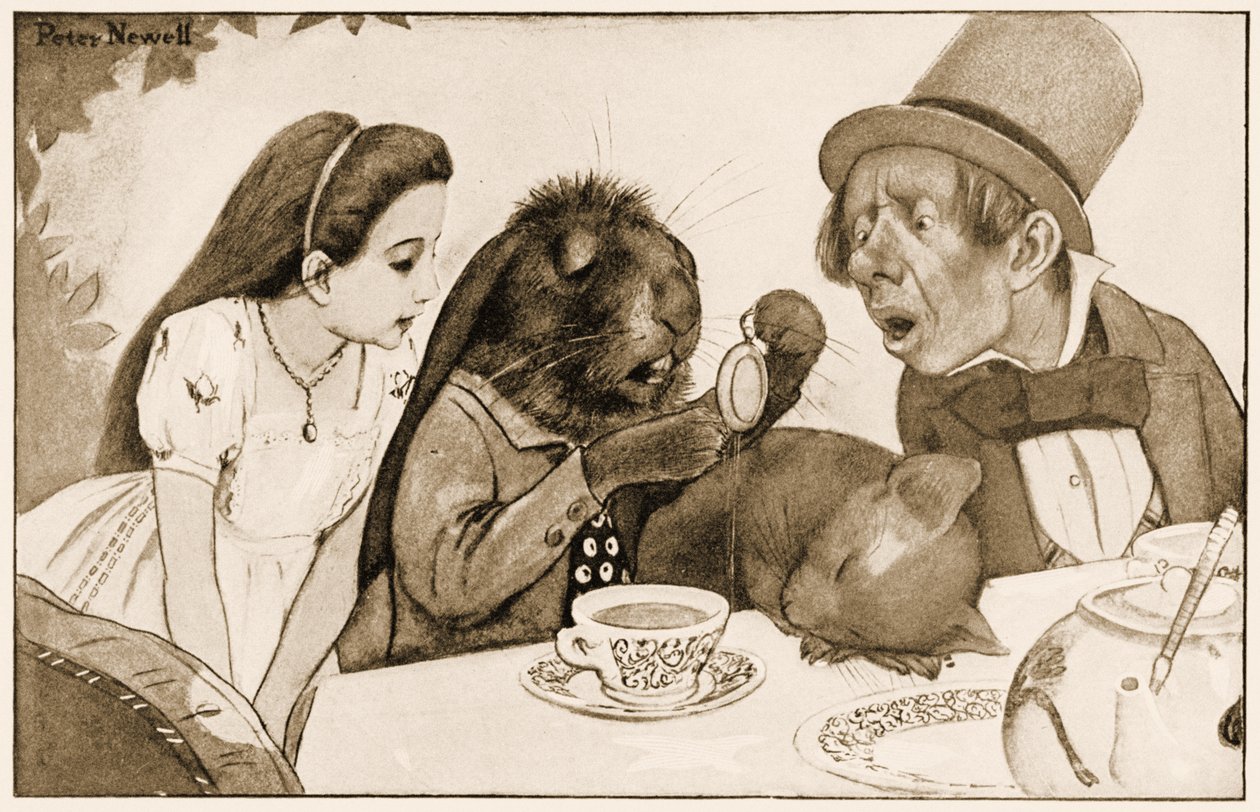"Han doppade den i sin kopp te och tittade på den igen", illustration för Lewis Carrolls Alice