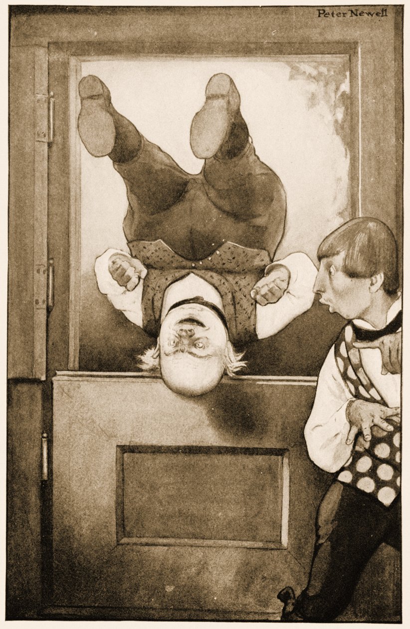 "Gamle far William vänder en kullerbytta bakåt vid dörren", illustration för Lewis Carrolls Alice